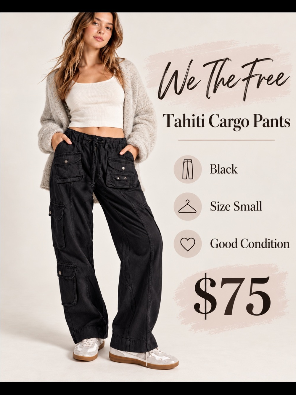 We The Free Black Wide-Leg Tahiti Cargo Pants